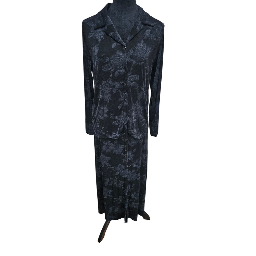 Es.Se 2 Piece Maxi Skirt Set Size M/L Black Floral Rose Esse 90s Y2K Goth Witchy - Picture 5 of 16